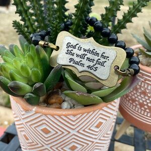 Inspirational Black and Gold Stretch Bracelet